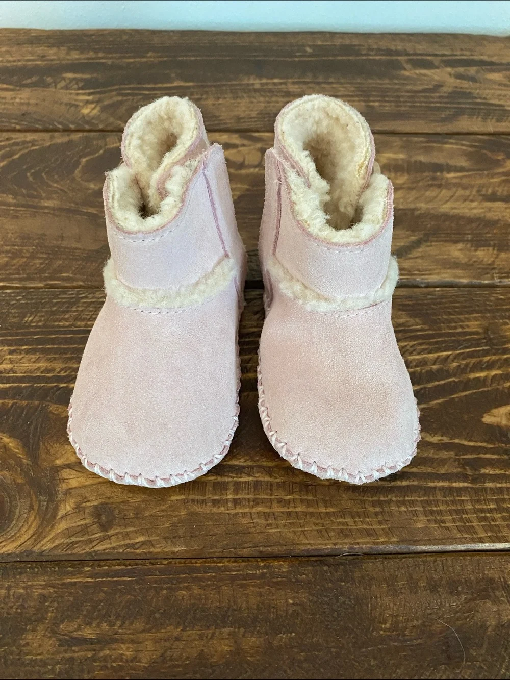 UGG Pink Suede Shearling Baby Booties